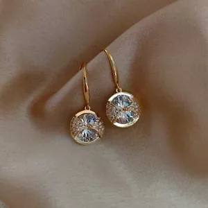 Elegant Women Round Crystal Zircon Drop Dangle Earrings Stud Party Jewelry Gift - Picture 1 of 7