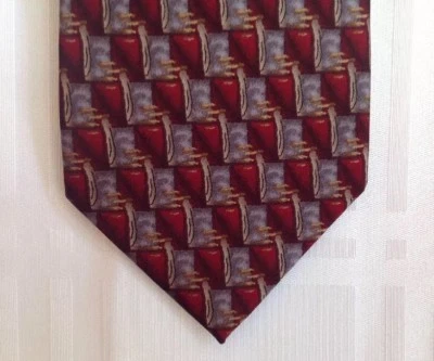 UMO LORENZO 100% Silk Men's Tie Italy Handmade Wine Gray Gold - Image 1 of 4