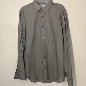 Calvin Klein Mens Size Medium Grey Long-Sleeve Button-Up Dress Shirt - Picture 1 of 7
