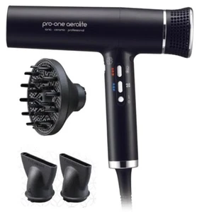 Pro-One Aerolite Hairdryer Ionic & Ceramic + 3 Nozzles - Black - Picture 1 of 1