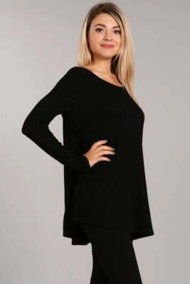 Top túnica Chatoyant informal y acogedor negro pequeño Foto 1 de 4