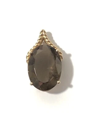 14k Yellow Gold Smokey Topaz Pendant Charm-4.3g Large Stone. - Image 1 of 4