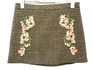 Falda GEORGE Damas Talla 14 Negro Gris Perros Cuadros de Dientes Floral Apliques Línea A - Imagen 1 de 9