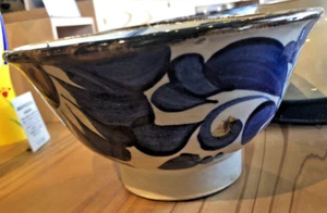 Dish Bowl Donburi Tsuboya-Yaki Ware Pottery Fish Japanese Okinawa Emblem Blue - Picture 1 of 3