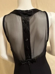 Vtg. “annie pepper” Elegant Little Black Dress Sz.9/10 Sheer Back Buttons & Bows - Picture 1 of 17