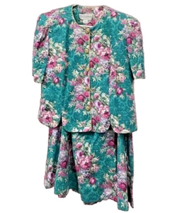 VNTG Jessica Howard 2 Piece Dress Short Sleeve Green Floral Sz 20 Spring Summer - Picture 1 of 20