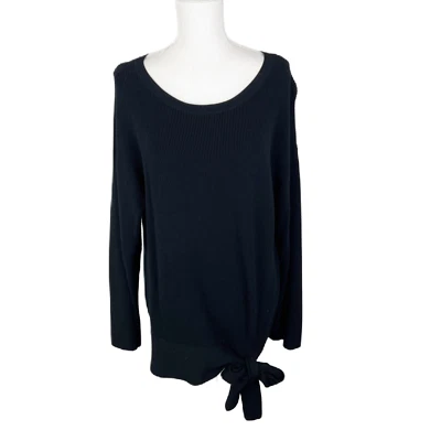 Halogen Sweater Women Medium Black Ribbed Knit Tie Waist Long Sleeve Casual - Image 1 of 4