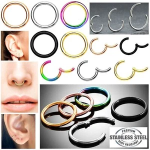 Surgical Steel Nose Ring Septum Clicker Hinge Segment Face Hoop Ear Lip Piercing - Picture 1 of 27