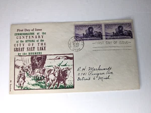 1947 FDC US Scott 950 3c, M. Sanders Cachet, Salt Lake City Centenary - Picture 1 of 2