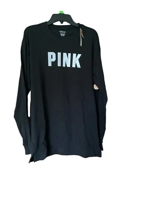 NUEVO CON ETIQUETAS Victoria’s Secret ROSA Camiseta Negra Grande Logo Reflectante Para Mujer XS Foto 1 de 2