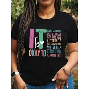 Women's Inspirational Letter Printed T-shirt - Casual Round Neck Shirt - Picture 1 of 12
