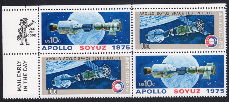 Scott #1569-1570a Apollo-Soyuz Zip Block of 4 Stamps - MNH - Image 1 of 1