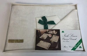 Vintage Set Elfenbein Fingal Irisch 100% Leinen Etamin Damast ~ 2 Servietten 2 Tischsets - Bild 1 von 8