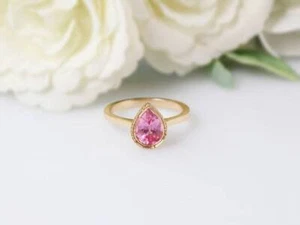 Natural Pink Sapphire Gemstone Engagement Ring 14k Solid Yellow Gold - Picture 1 of 2