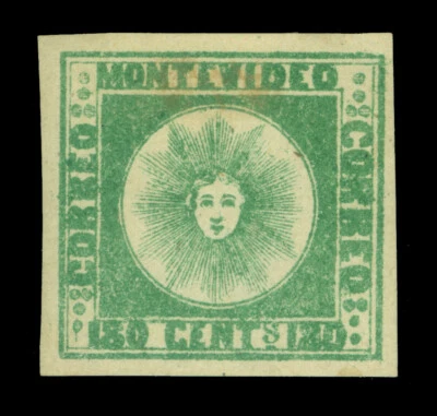 URUGUAY 1858  SUN   180c pale green - thick paper -  Scott # 5c  mint  MH VF - Image 1 of 2