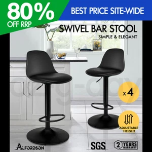 ALFORDSON 4x Bar Stools Kitchen Swivel Chair Leather Gas Lift Philip BLACK - Picture 1 of 12