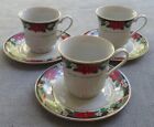 Four Tienshan Fine China Deck The Halls Christmas Cups, 3 Saucers