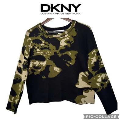 Suéter DKNY Mujer Recortado Camuflaje Tejido Talla L Nuevo con Etiquetas $89 Foto 1 de 4