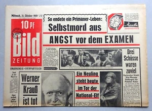 Kult-Zeitschrift BILD ZEITUNG, 21. 10. 1959,  Schauspieler Werner Krauß ist tot - Bild 1 von 1