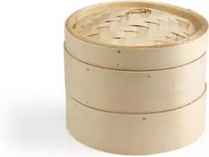 More details for  2 tier bamboo steamer set 10 cm two-tier food steamer basket vegetable steamer