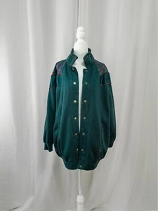 Vintage 90's Women's Reversible Emerald Green Windbreaker Bomber Jacket - Picture 1 of 6