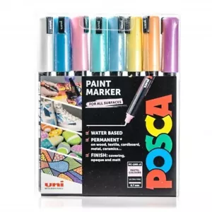Paquete de 8 colores pastel Uni Posca PC-1MR - bolígrafos de pintura acrílica a base de agua 0,7 mm - Imagen 1 de 1