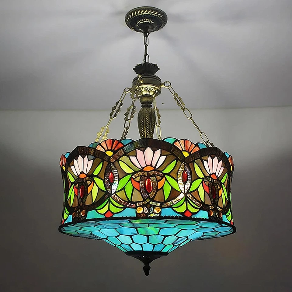 Lámpara de techo semi empotrada de vitral Mission lámpara colgante de 5 luces Foto 1 de 4
