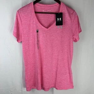 NWT Womens Under Armour V Neck Tech SSV Twist Shirt Size Medium Pink Heather - Picture 1 of 10