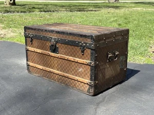 Louis Vuitton Steamer Trunk Damier Canvas Antique French Luggage Chest - Picture 1 of 17