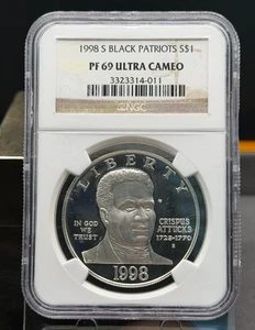 1998-S $1 Black Patriots Silver Proof Commemorative Dollar - NGC PF69 - Picture 1 of 2