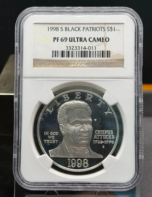 1998-S $1 Black Patriots Silver Proof Commemorative Dollar - NGC PF69 - Image 1 of 2