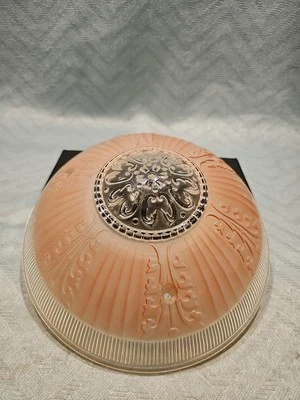 Luminária de teto de vidro rosa/rosa 3 correntes década de 1940 art déco art nouveau - Imagem 1 de 4