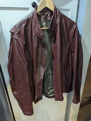 60/70s Cafe Racer Leather Jacket Burgundy Size L/XL - Image 1 of 4