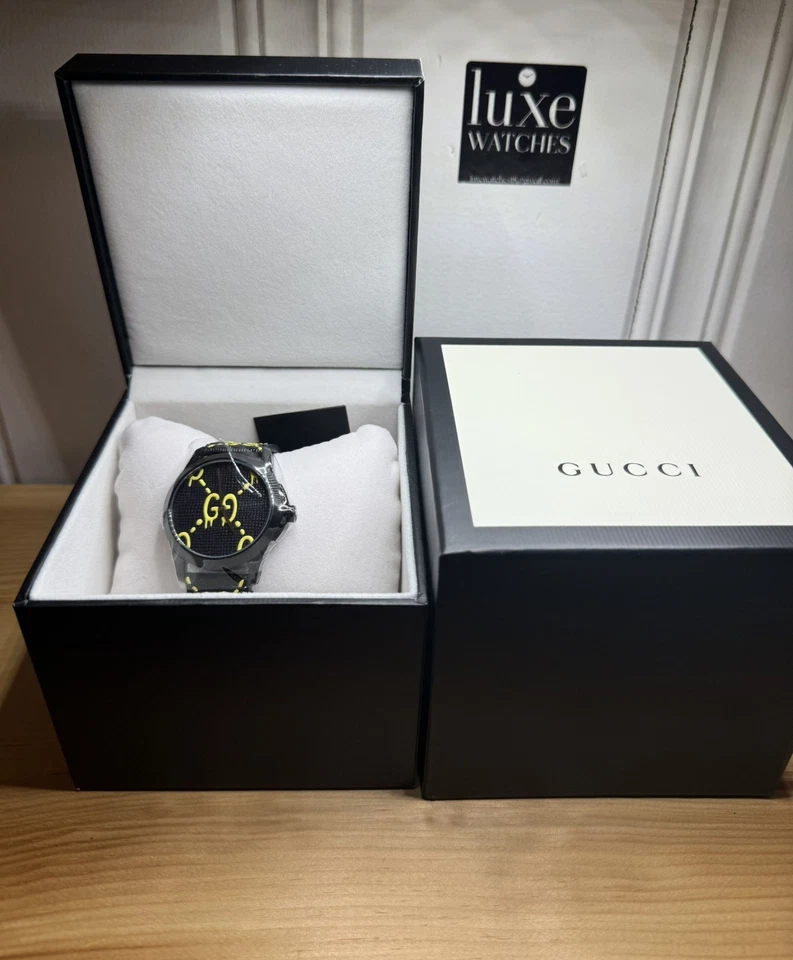 Gucci G timeless ghost New Quartz YA 1264019 Black Yellow Dial Men Watch - Image 1 of 3