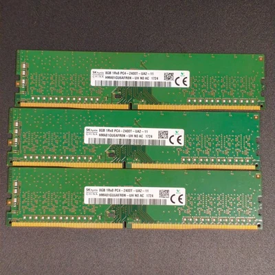 SK HYNIX 24Gb (3x8Gb) PC4-2400T-UA2-11 UDIMM  1Rx8 HMA81GU6AFR8N-UH-N0-AC DDR4 - Image 1 of 2