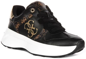 Guess Luckei 4G Logo Zapatillas con cordones para mujer en negro marrón Reino Unido 3-8 - Imagen 1 de 6