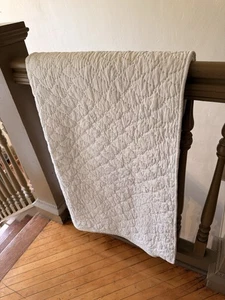19th C Antique Hand Sewn Highly Quilted Clamshell Pattern All White Cotton Mill - Picture 1 of 21