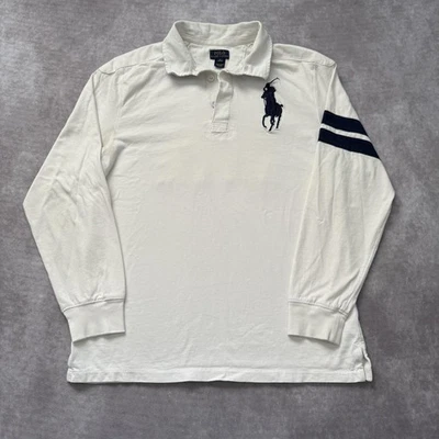 Polo Ralph Lauren Polo Shirt Youth XL White Navy Long Sleeve Rugby Big Pony 67 - Image 1 of 4