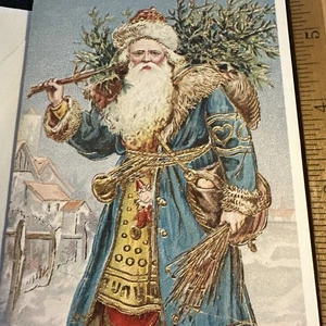Vintage Weihnachtskarte UNBENUTZT Weihnachtsmann russischer Nikolaus blauer Mantel Repop mit Umschlag - Bild 1 von 5