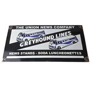 Vintage Greyhound Porcelain Sign - American Bus Line Company Gas Pump Plate Sign - Picture 1 of 14
