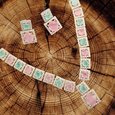 Set da sposa indiano Bollywood orecchini gioielli placcati argento zirconi... - Immagine 1 di 4