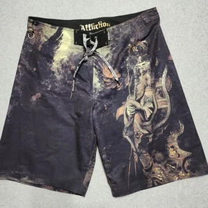 Affliction pantaloncino uomo taglia 38 nero scheletro king 11" con coulisse teschio - Foto 1 di 15