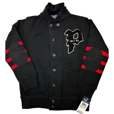 RETRO Polo Ralph Lauren Blue Label Boys 7 Vintage P Cotton Sweatshirt Black NWT - Image 1 of 4