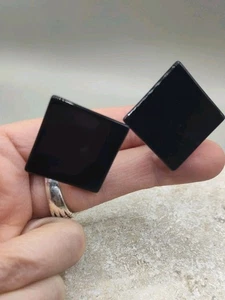 Vintage Retro Ohrringe Schwarz Onyx Quadrat Sterlingsilber 925 - Bild 1 von 11
