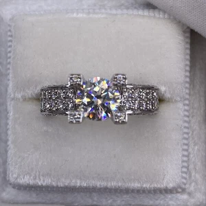 Diamond Ring Round Solitaire Accented F VS1 2.2 Ct Labcreated 14K White Gold - Picture 1 of 12