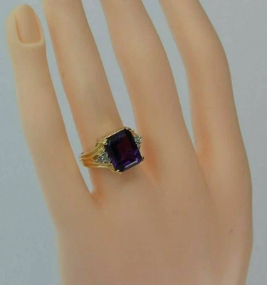 Natürlicher Amethyst Und Diamanten Edelstein Akzent Ring 10K Gelbgold Ring F694 - Bild 1 von 4