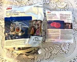 3M Half Facepiece Atemschutzmaske 6100/07024 wiederverwendbar klein mit 2 Stück 3M P100 Filter - Bild 1 von 3