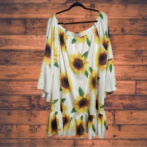 Sunflower Print Bell Sleeve Dress 5XL - Picture 1 of 6
