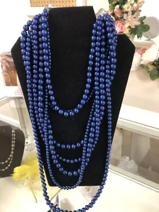 NWT, 7 Strand Blue Pearl Necklace With Dangle Earrings - Picture 1 of 3
