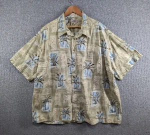 CAMPIA Men's Green Palm Trees Hawaiian Aloha Tropical Cotton Button Shirt - 3XL - Picture 1 of 12